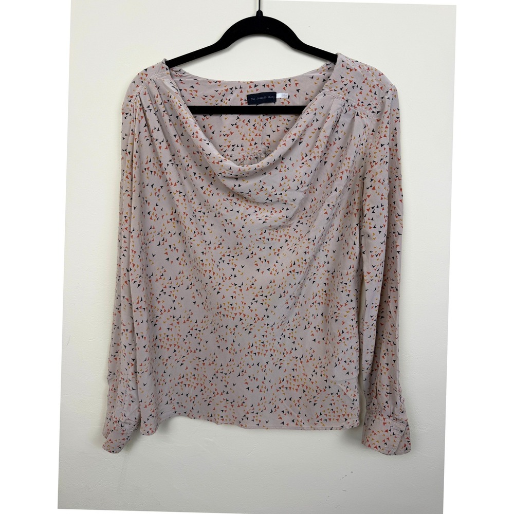 The Addison Story 100% Silk Cowl Neck Blouse Geometric Triangle Print Large
